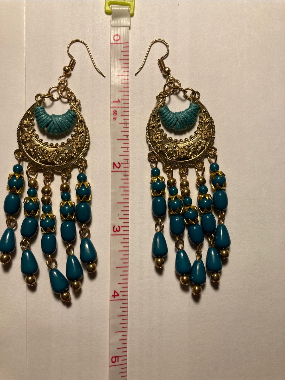 Teal Beaded Gold-Tone Chandelier Earrings - Women Jewelry